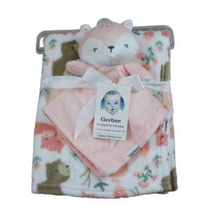 Gerber Fox Baby Blanket Security Lovey Set White Pink Owl Bear Fleece NWT RARE